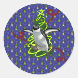 Pegatina Redonda Navidad de pingüino