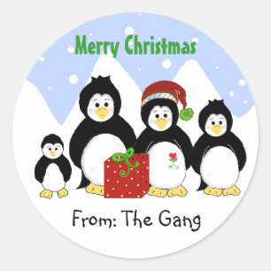 Pegatina Redonda Navidad de Pingüino de Todos Nosotros