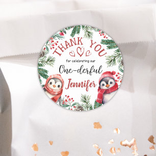 Pegatina Redonda Navidad de Pingüino ONEderful Cumpleaños 1º Agrade