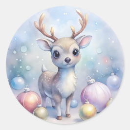 Pegatina Redonda Navidad de Reno Bebé