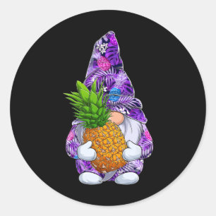 Pegatina Redonda Navidad de Verano Gnome de Piña Hawaiana En Navida