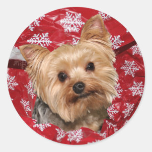 Pegatina Redonda Navidad de Yorkie