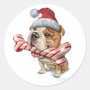 Pegatina Redonda Navidad del bulldog
