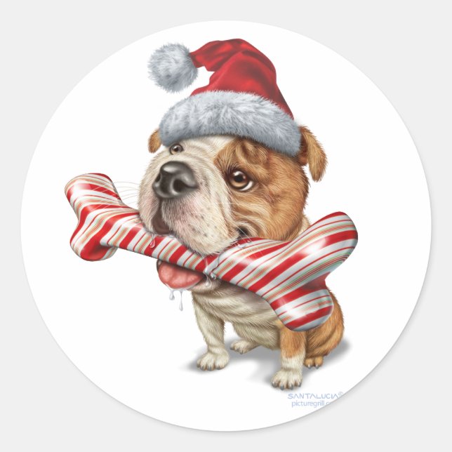 Pegatina Redonda Navidad del bulldog (Anverso)