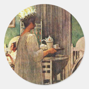 Pegatina Redonda Navidad del día de Carl Larsson St Lucia en Sueci