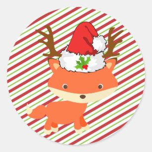 Pegatina Redonda Navidad del gorra de Santa del reno del Fox que