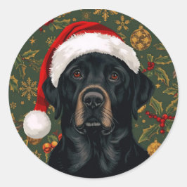 Pegatina Redonda Navidad del labrador negro