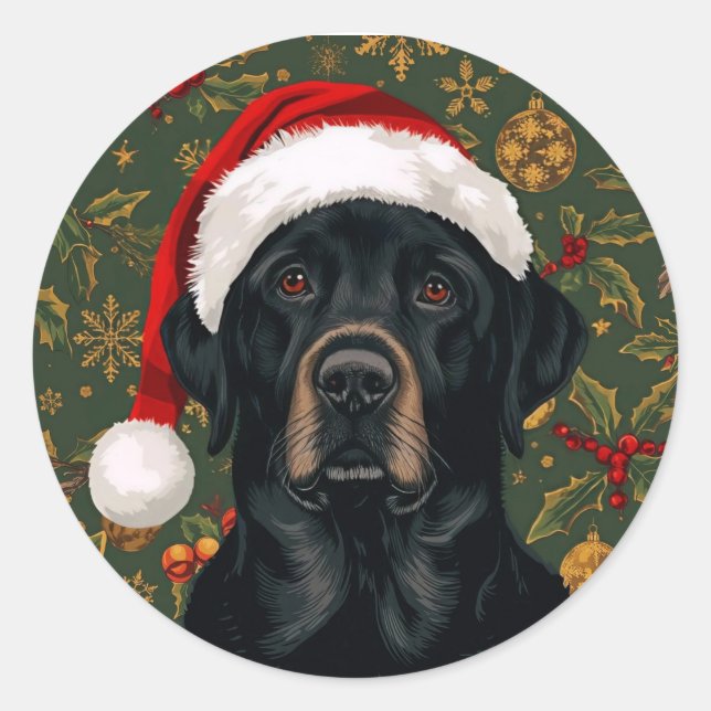 Pegatina Redonda Navidad del labrador negro (Anverso)