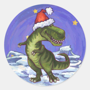 Pegatina Redonda Navidad del Tyrannosaurus