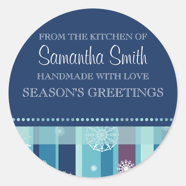 Pegatina Redonda Navidad desde la cocina de las franjas azules Pega (Anverso)