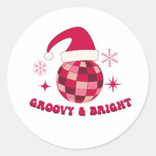 Pegatina Redonda Navidad Disco Groovy y Brillante