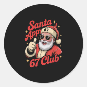Pegatina Redonda Navidad Divertida 67 Santa - Retro Santa Aprobado 