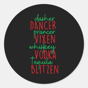 Pegatina Redonda Navidad Divertida Dasher Dancer Prancer Vixen Whis