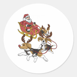 Pegatina Redonda Navidad divertida de Beagle para amantes de los pe