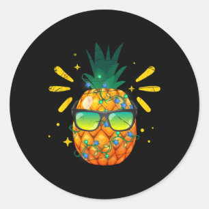 Pegatina Redonda Navidad divertida de verano hawaiano Piña 