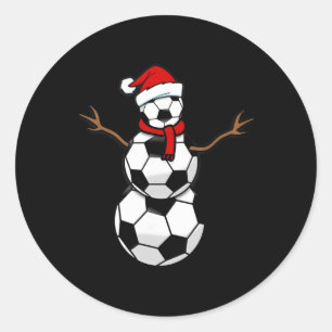 Pegatina Redonda Navidad Divertida Fútbol Balones Santa Muñeco de N