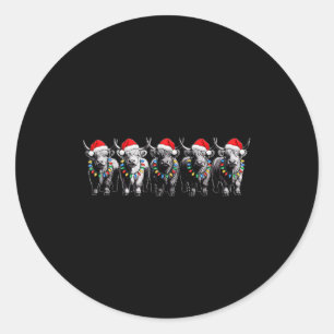 Pegatina Redonda Navidad Divertida Vaca Escocesa de las Tierras Alt