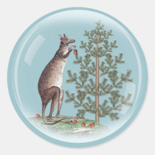 Pegatina Redonda Navidad en Australia con nieve y un canguro