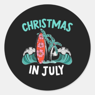 Pegatina Redonda Navidad En Julio Divertida Vacación De Verano Trop