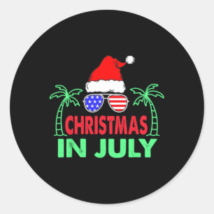 Pegatina Redonda Navidad En Julio Divertido 4 De Julio Playa Verano