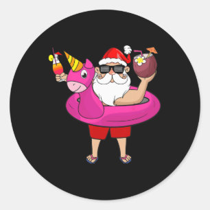 Pegatina Redonda Navidad En Julio Fiesta Divertida Hawaiana Verano