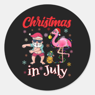 Pegatina Redonda Navidad En Julio Flamenco Rosa Divertido Vacacione