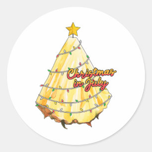 Pegatina Redonda Navidad En Julio Piña Árbol De Navidad Verano
