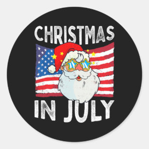 Pegatina Redonda Navidad En Julio Retro Hipster Divertido Santa Hom