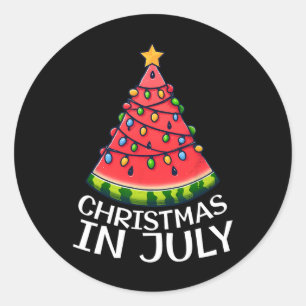 Pegatina Redonda Navidad En Julio Sandía Árbol De Navidad De Verano