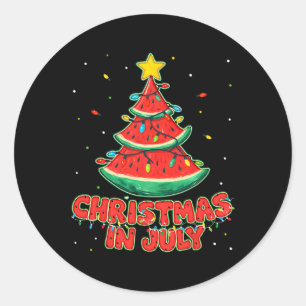 Pegatina Redonda Navidad En Julio Sandía Árbol Playa Verano Haw