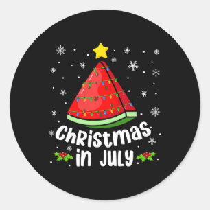 Pegatina Redonda Navidad En Julio Sandía Divertido Verano Playa Xm
