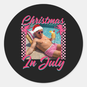 Pegatina Redonda Navidad En Julio Trump Divertido Relajado Santa Ha
