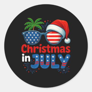 Pegatina Redonda Navidad En Julio Verano Playa Hawaii Santa Usa Fl