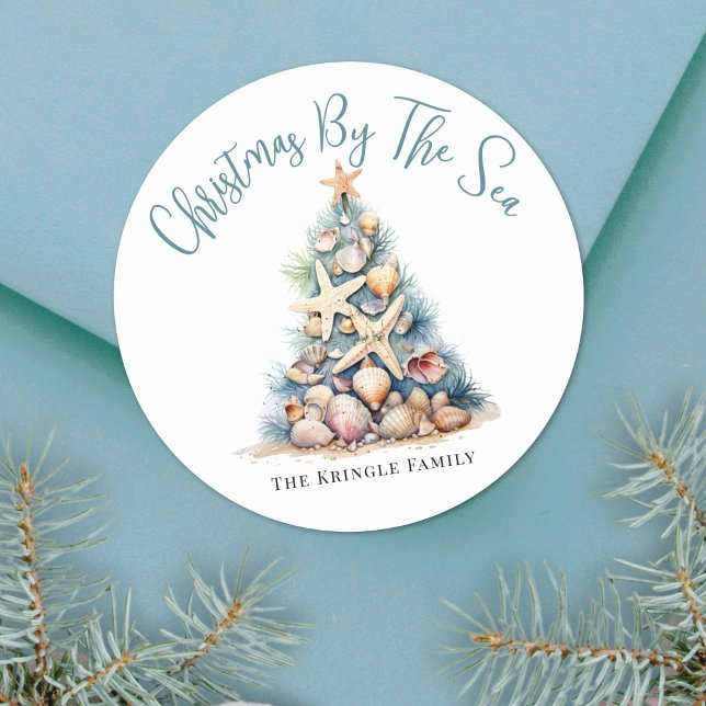 Pegatina Redonda Navidad en la playa (Beach Christmas Classic Round Sticker )