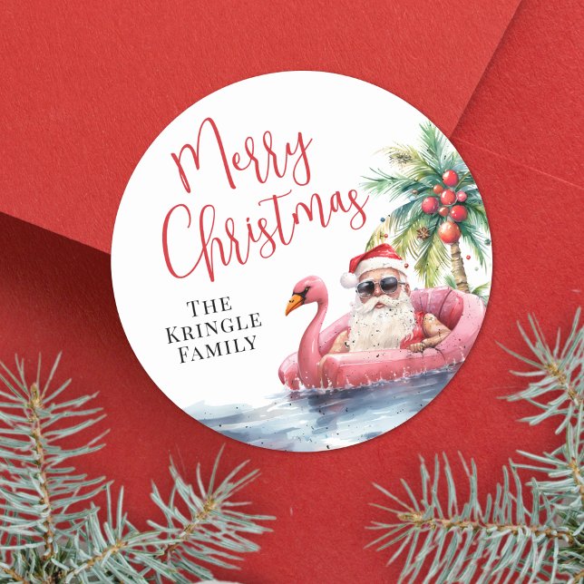 Pegatina Redonda Navidad en la Playa Tropical (Beach Christmas In July Classic Round Sticker)