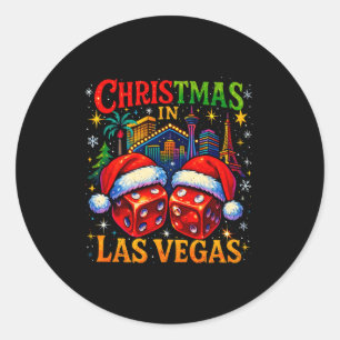 Pegatina Redonda Navidad En Las Vegas Diseño Divertido De Vacacione