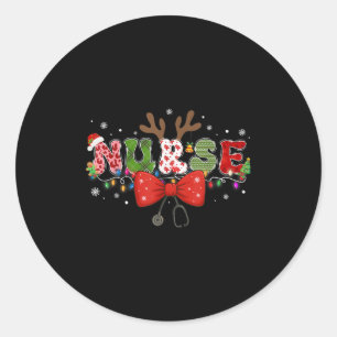 Pegatina Redonda Navidad Enfermera Coquette Bow Stethoscope Reno