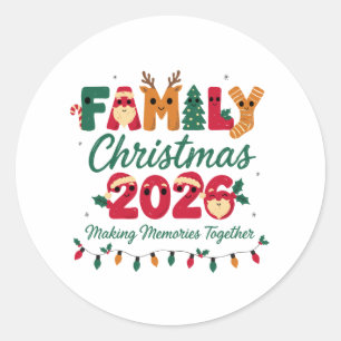 Pegatina Redonda Navidad Familiar 2026 Creando Recuerdos Juntos