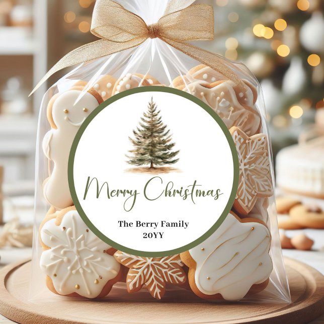 Pegatina Redonda Navidad Familiar Personalizada Atemporal Neutral (Timeless Neutral Christmas Personalized Family Stickers)
