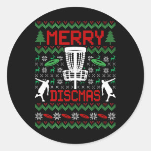 Pegatina Redonda Navidad Fea Divertida Disc Golf Vintage