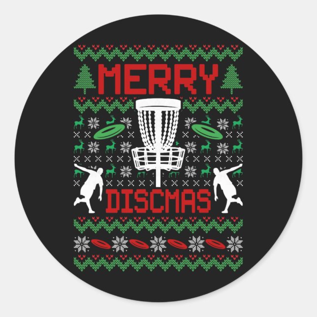 Pegatina Redonda Navidad Fea Divertida Disc Golf Vintage  (Anverso)