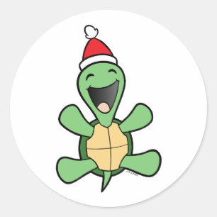 Pegatina Redonda Navidad feliz de la tortuga