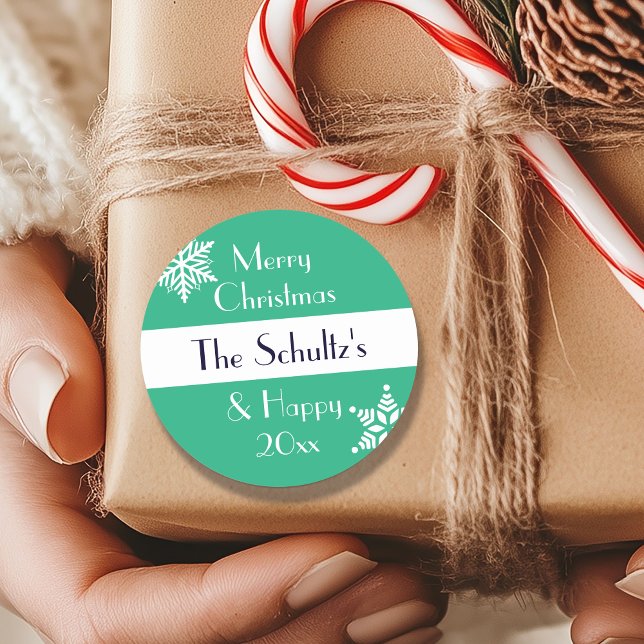 Pegatina Redonda Navidad Feliz Personalizada Copo de Nieve (Subido por el creador)