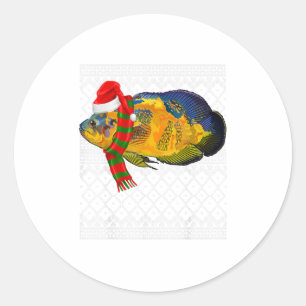 Pegatina Redonda Navidad Fish Santa Hat Óscares feos Chris