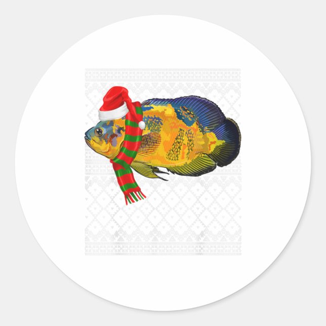 Pegatina Redonda Navidad Fish Santa Hat Óscares feos Chris (Anverso)