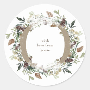 Pegatina Redonda Navidad Floral Festivo Vintage