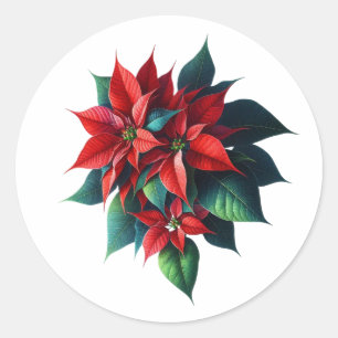 Pegatina Redonda Navidad Floral Poinsettia – Fiesta Navideña