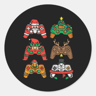 Pegatina Redonda Navidad Gamer Controller Xmas Gaming Men Boys Ki