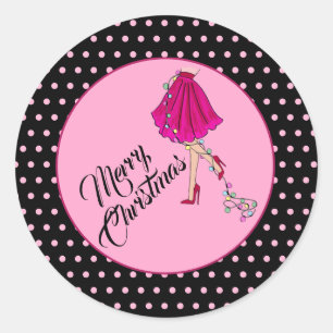 Pegatina Redonda Navidad Glam Rosa