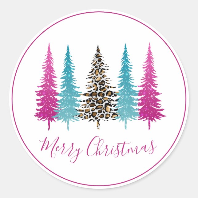 Pegatina Redonda Navidad Glam Turquesa Rosa (Anverso)